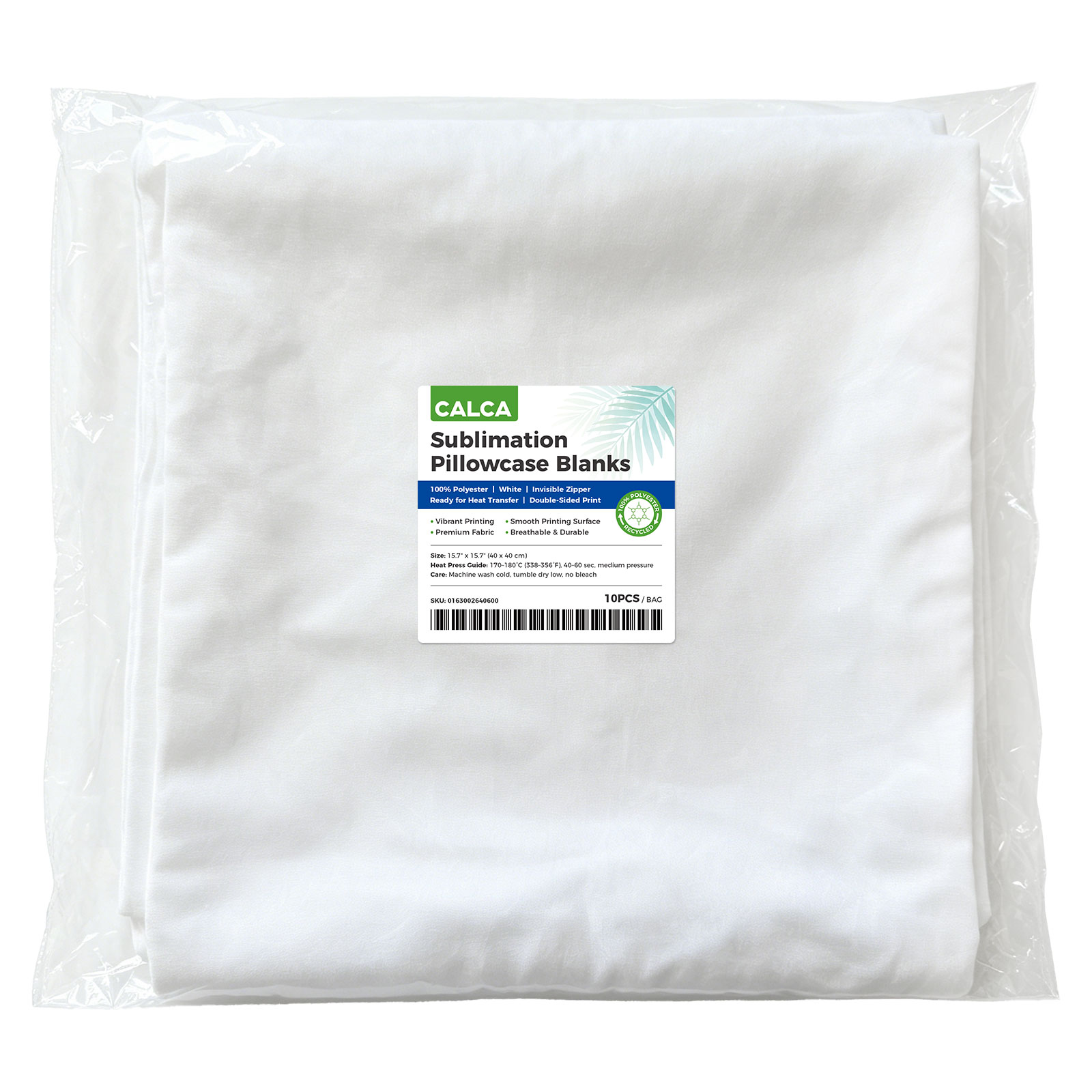 CALCA 10 Pack 15.7" White Sublimation Pillow Blanks Polyester Cushion Covers with Invisible Hidden Zipper for POD Custom Heat Press Printing